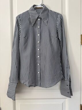 Michael Kors Collection Maritime and White Button-Down Silk Shirt